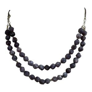 Nakamol Double Strand Necklace Purple‎ Stone Silver Tone